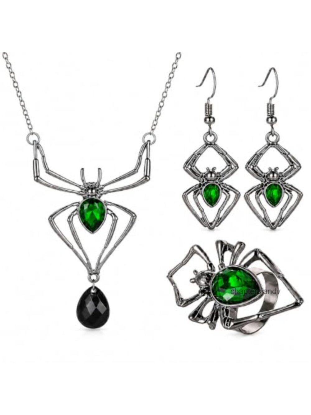 Spider Jewelry Set Crystal Necklace Earrings Ring Gothic Halloween Costume
